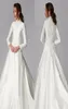 2020 Modest Muslim Wedding Dresses A Line Satin Appliques High Neck Country Brudklänningar Sop Train långärmad Bohemian Wedding 4608591