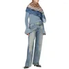 Женские джинсы 2024ss, металлический ремень с большой пряжкой Y2k, высококачественные ретро-светло-голубые повседневные широкие брюки с вышивкой на талии