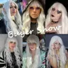 Synthetic Wigs White Curly Wig Long Wavy Synthetic Hair Wig with Bangs White Cosplay Wigs for Women Holiday Party Fake Hair High Temperature 240328 240327