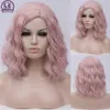 Synthetic Wigs MSIWIGS Woman Green Wigs Short Curly Heat Resistant Synthetic Pink Blue Red Hair For Black White Women Cosplay Lolita Bob Wigs 240329