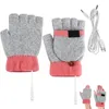 Cycling Gloves 2 Sides Heating Winter Warm Touch Screen Women Stretchy Knitting Mittens Half Finger Female Men