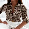 Kvinnors blusar skjortor Kvinnor Designerkläder Fashionabla T-skjortor för kvinna som trycker på lapel hals långärmad avslappnad S-XXL 240318