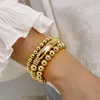 Strand 3pcs/set Gold Color Beads Elastic Bracelets For Women Punk Chunky Tube Big Ball Beaded Bracelet Bangle Friendship Jewelry Gift