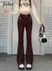 Dżinsy damskie jielur retro high talia dżinsy kobiety Koreańskie jesień nowe preski Y2K High Street Brown Pants żeńskie bukle chłodne spodni S-xlc24318