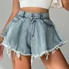 Jeans femininos 2024 shorts jeans europeus e americanos angustiados cintura alta franja solta