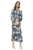 Women's Runway Dresses V Neck Long Lantern Sleeves Sexy Keyhole Printed Floral Ruched Elegant Designer Vestidos