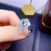 Klusterringar 925 Pure Silver Chinese Style Natural Aquamarine Women's Trendy Flower Justerbar GEM RING Fine SMEYCH Support Detectio