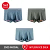 Cuecas Miiow 3 pcs Silky Modal Men Underwear Boxers Antibacteriano Silk Crotch Calcinha Masculina Underpant Masculino Respirável Sólido Boxer Trunks