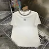 Blusas femininas camisas miumiuss verão tshirt para roupas femininas carta bordado contas o pescoço de manga curta camiseta femme 240318