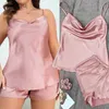 Pijama Sexy Tamanho Grande 3Xl 4Xl 5Xl Terno de Dormir Pijama de Cetim Estampado Borboleta Chemise Pijama Sexy Casa Roupas Cami shorts Camisola 24318