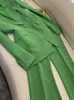Kvinnors tvådelade byxor designade Vintage Lady Office Basic Solid Suit Single Button Slim Montered Blazer Loose Flared Women 2st Green