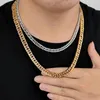 Kedjor Högpolska 6 sidor Skär Hip Hop -smycken Rostfritt stål Kubansk kedjehalsband 18K Guldpläterad Miami