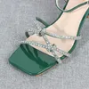 Sandaler skor för kvinnor 2024 Summer Crystal Strap Buckle White High Heel Stiletto Fashion Party Sexy Women's