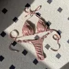 Damen-Bademode, V-Träger-Bikini-Set, stilvolles Neckholder-Set mit Kunstperlen und Schnür-Tanga, schnell trocknend, für den Sommer