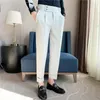 Mens dress set pants striped plain British high waisted casual belt design ultra-thin Trousers formal office social wedding party 240318