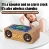 Portable Speakers COLSUR Wooden Bluetooth Speaker with Wireless Charging Digital Clock Home TV Sound Box Waterproof Heavy Bass Stereo Surround 24318
