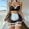 Reggiseni set ladies cameriera lingerie sexy abiti erotici in pizzo kit reggiseno bowknot push up gonna a maglie a valo