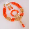 Halsbandörhängen Set Orange Nigerian Wedding Coral Beads Nigeria African for Women and Men
