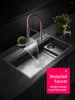 Grifos de cocina grifo cascada mezclador frío fregadero grifo de agua 304 accesorios de lavabo de acero inoxidable negro rojo riego