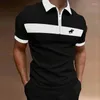 Polos masculinos 2024 Spell Color Homens Verão Manga Curta Moda Casual Zipper Camisa Polo