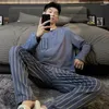 Heren Nachtkleding Katoen Loungewear Nachtkleding Pyjama Heren Mannelijk Gestreept Hombre Voor Grote Dropship Pijama Elegant 2024 Lange Pyjama Maat