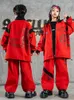 Bühne tragen 2024 Chinesischen Stil Rote Lose Jacke Hiphop Hosen Anzug Für Kinder Jazz Dance Performance Mädchen Hip Hop Kleidung DQS15271