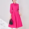 Casual Dresses Elegant Fashion for Women Cotton Women's Long Dress Turn-Down Collar Three Quarter Sleeve Woman Shirt A-Line