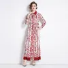 Tight Waist Slimming Maxi Dress With Belt For Women Summer Autumn Elegant Printed Cardigan Long Shirt Dress Floor Length Party Long Sleeve Vestido de mujer