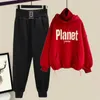 Höst- och vinterkvinnor Set Korean förtjockade Sweatpants Set Female Student High Collar Hooded Top Two Piece Set 240313