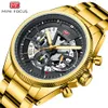 MINI FOCUS Orologio da uomo con cinturino in acciaio al quarzo impermeabile multifunzionale stile meccanico scavato 0490G