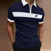 Polos masculinos 2024 Spell Color Homens Verão Manga Curta Moda Casual Zipper Camisa Polo