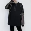 T-shirt da uomo 2024 Autunno Y2K Moda Splicing See-Through Scuro Pullover allentato Maglia unisex a maniche lunghe Felpa Hollow Mens Design