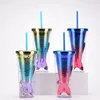 350 ml Doppelschicht-Kunststoffbecher mit Farbverlauf, Schönheits-Fischschwanz-Strohbecher, galvanisierte Farbe, funkelnde Wasserflaschen, Kaffeetasse 240327