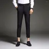 Men's Suits 2024 Mens Slim Fit Business Dress Pants For Men Suit Ankle Length Summer Formal Trousers Black White Blue