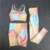 Tute da donna 1/2/3 pezzi Set di abbigliamento sportivo da donna Tie Dye Leggings da allenamento Leggings scrunch Pantaloncini da palestra Reggiseno sportivo da palestra senza cuciture Tuta 24318