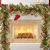 Fleurs décoratives Couronnes artificielles de Noël Guirlande de baies avec éclairage LED Baies rouges PVC Fée Pin Cheminée Escalier Porte Décor