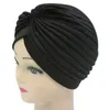 Abbigliamento etnico Turbante musulmano India Cofano Cappello a righe pieghettate Hijab Cappelli da preghiera per donna Berretto con fondo istantaneo Foulard per cancro di colore puro