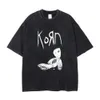 Streetwear Korn Tshirts Summer Vintage T-shirts Korn Rock Band T-shirt Y2K Washed Retro Tshirt Men Men Men Kobiet Lose Cotton T Shirts 240314