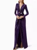 Sıradan Elbiseler Yeezzi 2024 Kadın Bağlı Bel Derin V Yağlı Pileli Prom Ziyafet Elbise Bahar Uzun Kollu Zarif Parti Akşam Maxi