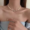 Hänghalsband 2024 Korea Trendy Barock Imitation Pearl Beaded Heart Necklace For Women Temperament Choker Chain Jewelry Partihandel