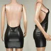 Casual Dresses Sexig faux läderklänning Backless Club Party Short Solid Black Wet Look Latex Bodycon Push Up Bra Mini Micro