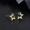 Stud Earrings S999 Sterling Silver Five Pointed Star For Women Green Diamond Zircon Ear Fine Jewelry Accessories Gift