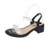 Scarpe eleganti 2024 Décolleté estivi Donna Sandali con fiori di cristallo Fascia di perle Sandali gladiatore Mujer Sandali con tacco grosso Sandali trasparenti