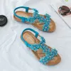 Sandaler beyarnecomfortable platta sandaler kvinnor stora sommarskor kvinna Böhmen Blommor Rhinestone Beach Ladies Shoes Thongs