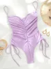 Mulheres Swimwear Mulheres Sólidas 2024 One Piece Swimsuit Feminino Verão Férias Terno Violeta Monokini Banheira Bandage