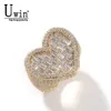 Uwin Heart Wide Ring Big Baguette Full Paved Out Square Cubic Zirconia HipHop Ring Delicate Punk Jewelry For Men And Women 240313