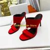 Dress Shoes Women Lady Real Silk Open Toes Slippers Leather Outsole Stiletto Heel Sandal Mules Luxury Designer Slingback High Heels