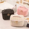 Cosmetic Bags Women Travel Makeup Bag With Handle/Zipper Plaid Storage Foldable Large Capacity Brush