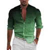 Men's Casual Shirts Stylish Men Shirt Gradient Color Stand Collar Spring Slim Fit 3d Print Long Sleeve