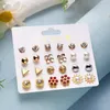 Cross -border hot -selling European and American 12 pairs of flowers imitation pearl balls inlaid diamond combination earrings